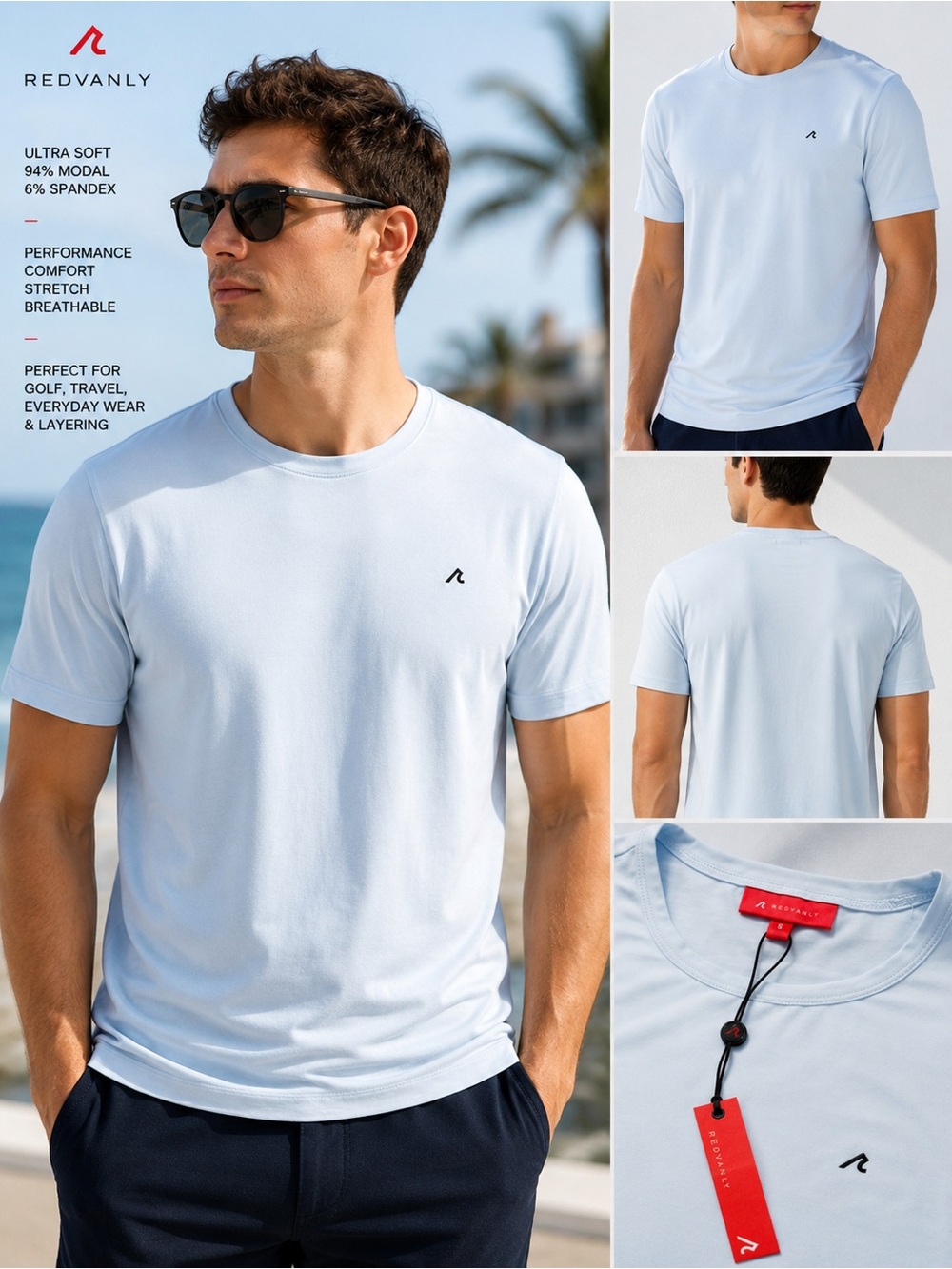 Redvanly NWT Men’s Modal Performance Crew Neck T-Shirt Light Blue Size S